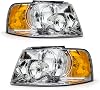 for 2003 2004 2005 2006 Ford Expedition Headlight Assembly compatible with 03-06 Ford Expedition Chrome Housing Amber Reflector Headlamp Replacement Left and Right Pair