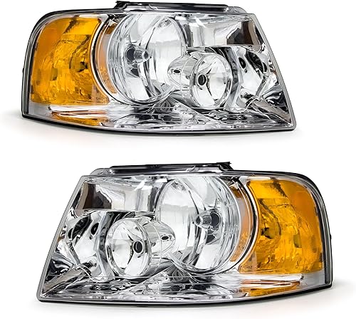 Para Ford Expedition 2003, 2004, 2005, 2006, compatible con Ford Expedition 03-06, carcasa cromada, reflector ámbar, repuesto par izquierdo y derecho