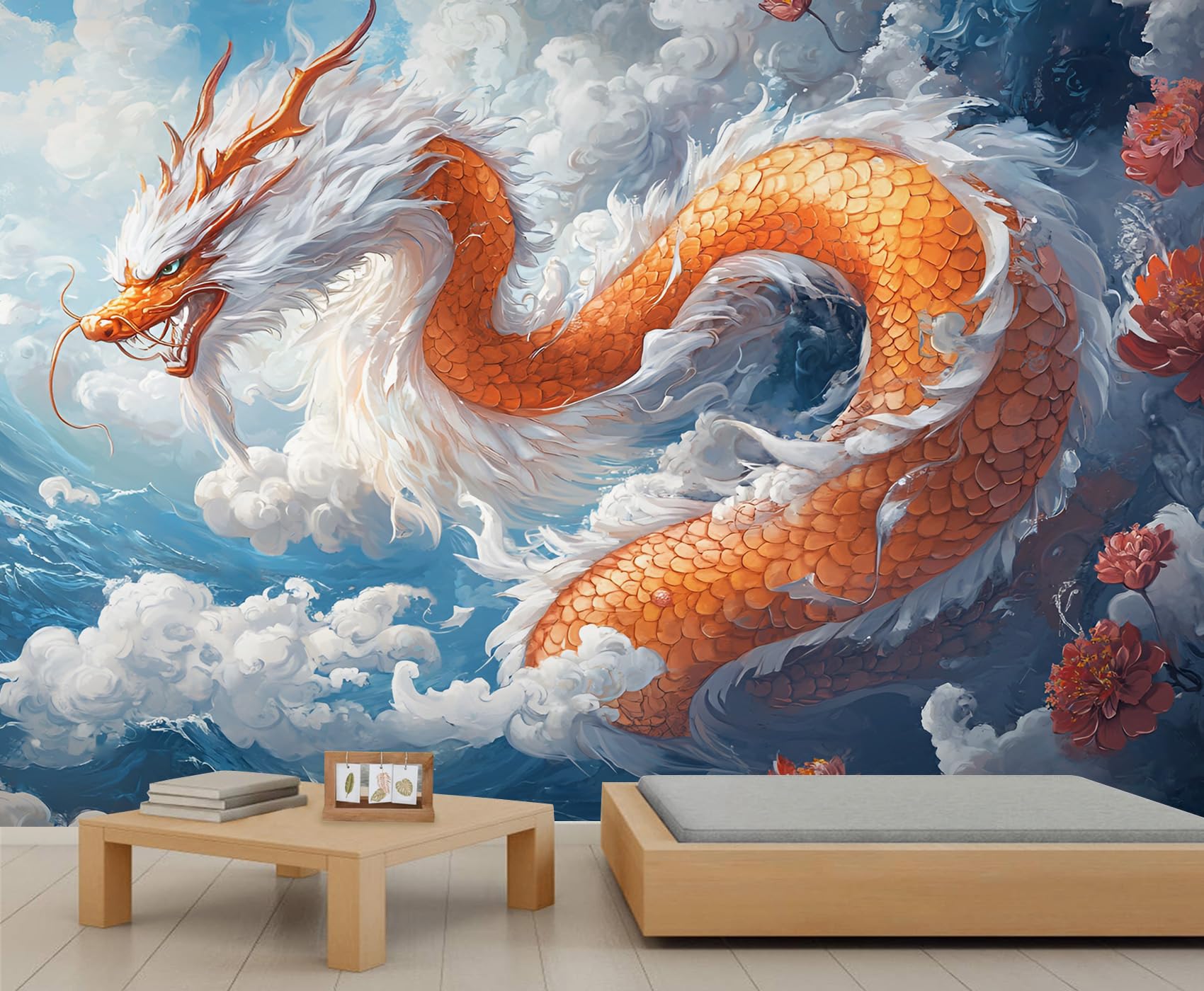Papier peint dragon oriental intissé grand format 300x210