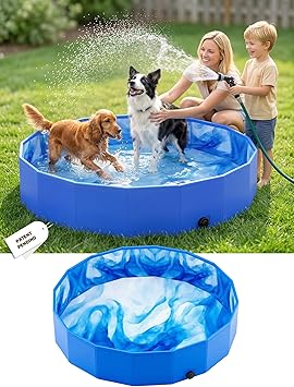 2026 Foldable Dog Kiddie Pool,Portable Hard Plastic Dog Pool,Thickened Kids Swimming Pool For Small Dogs,Collapsible Pet Pool,NonSlip Foldable Plastic Dog Wading Pool,Bathtub For Puppy,48*12in