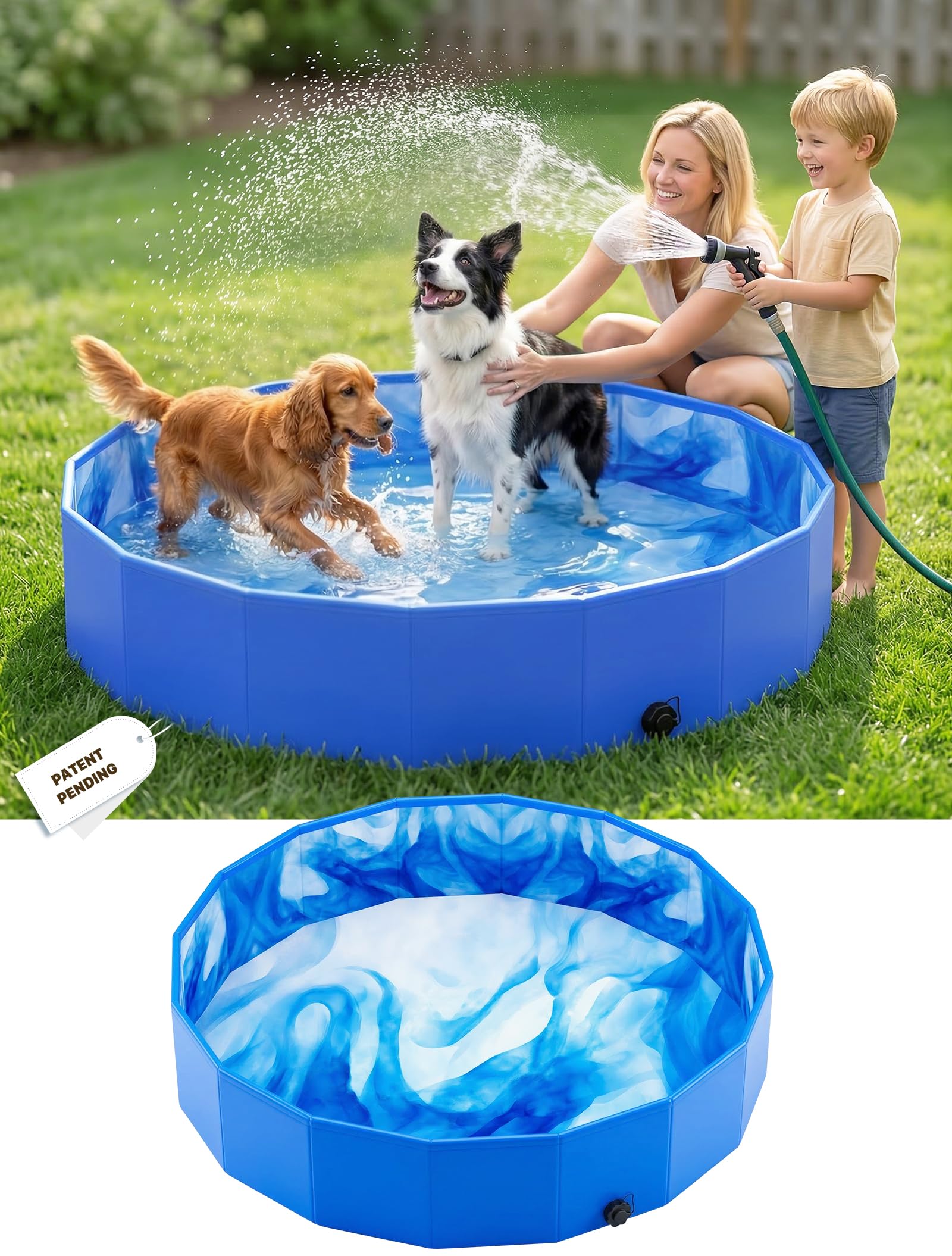 KingSom Hundepool, Hundebadewanne für Große Kleine Hunde, Faltbarer Hund Planschbecken rutschfest, Verdickt Robust Planschbecken Swimmingpool für Kinder, Schnelle Entwässerung Hundepool, 122 x 31 cm