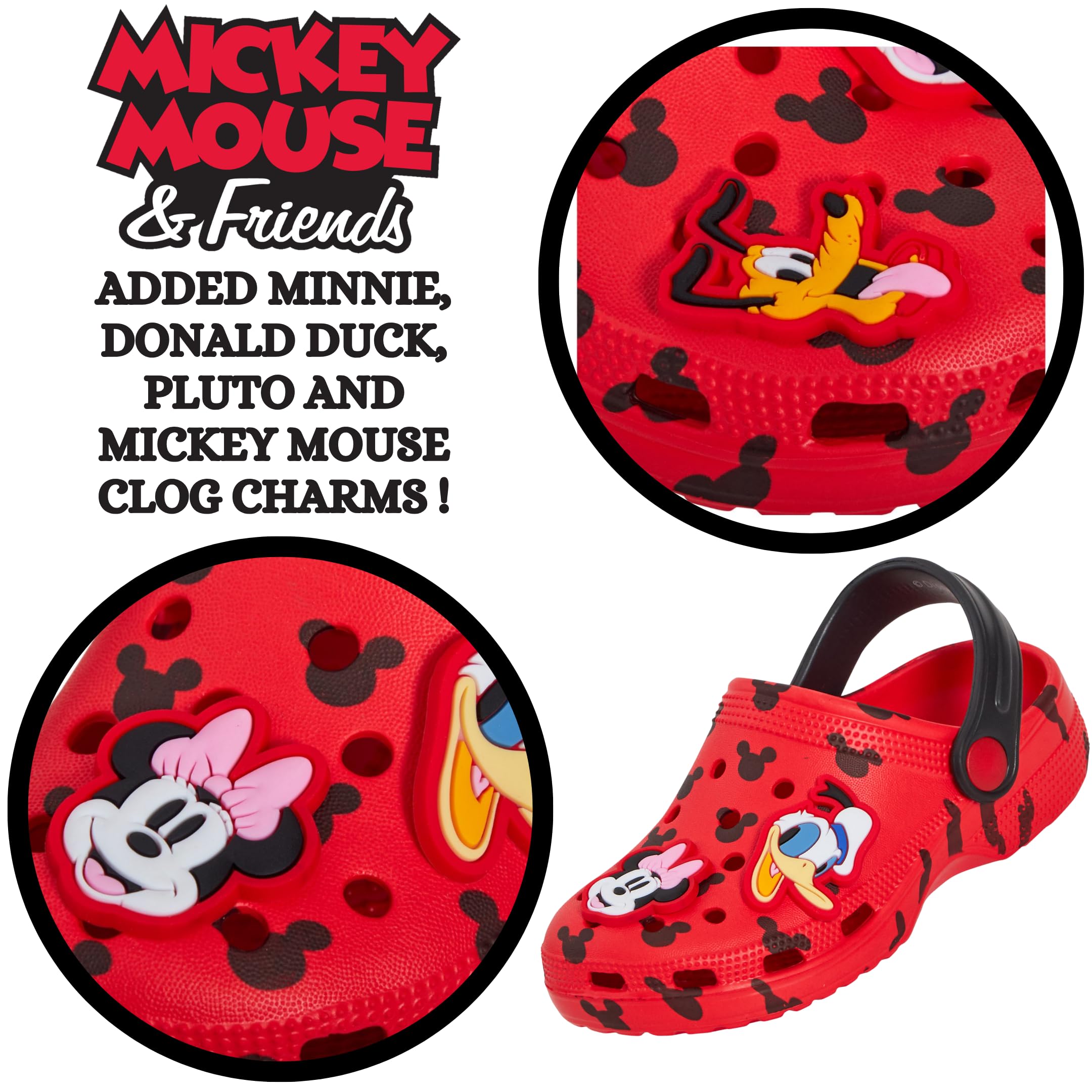 Disney Sabots Mickey Mouse Minnie Mouse avec Charms, Sandales pour Enfants, Sliders d'été avec Sangle de Cheville, Chaussures de Plage