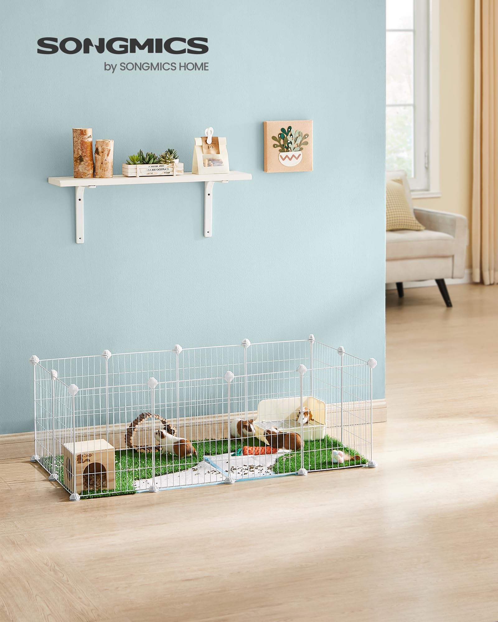 SONGMICS Jaula para Mascotas, Valla Metálica para Hámster, Conejitos, Parque de Mascotas en Bricolaje, para Animalitos, Blanco LPI001W01