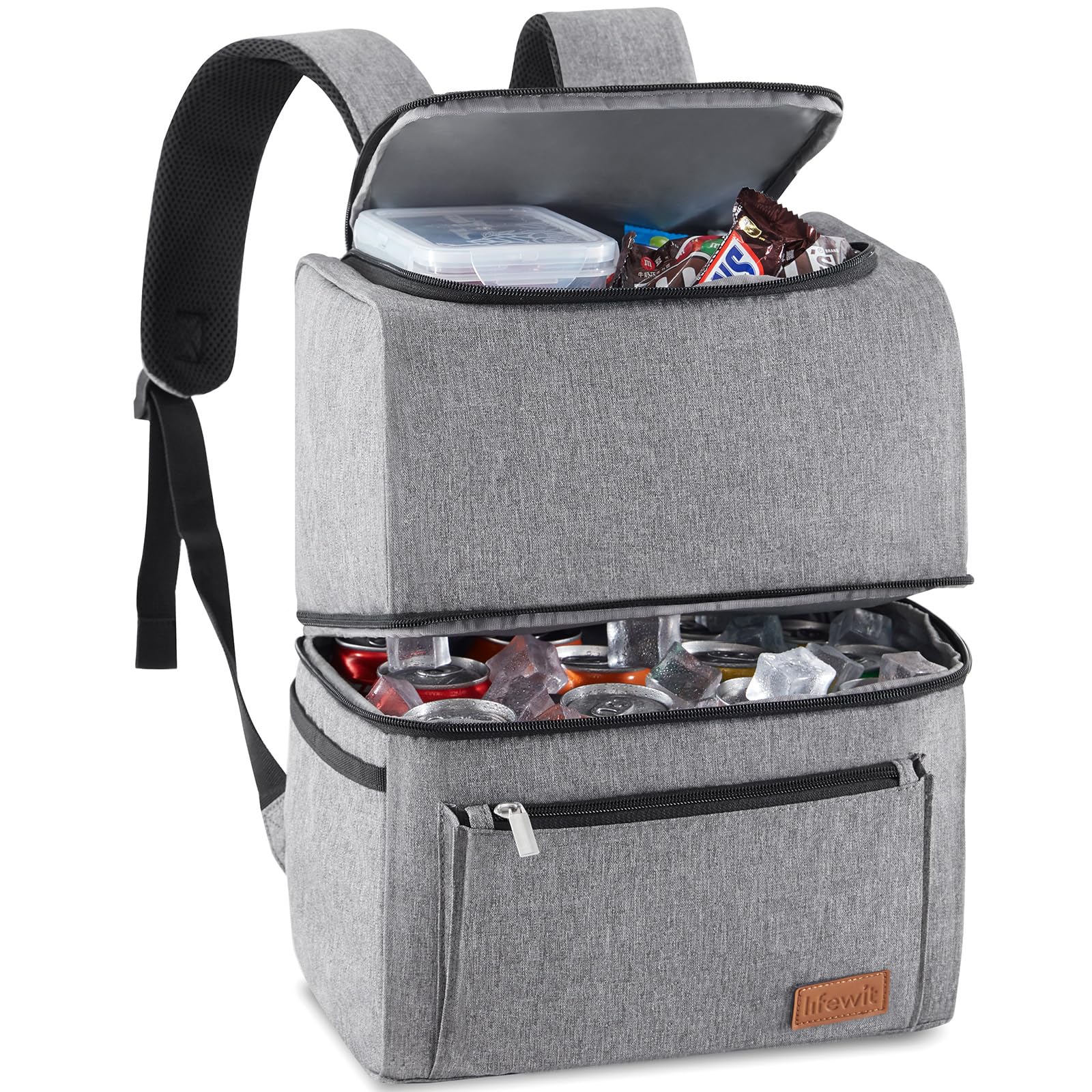 Lifewit 21L 30 Dosen isolierter Kühltasche, Thermo Lunchtasche, Kühlrucksack, auslaufsichere Doppeldecker-Kühltasche für Männer, Frauen, Mütter für Lunch, Picknick, Einkaufen, Reisen, Grau