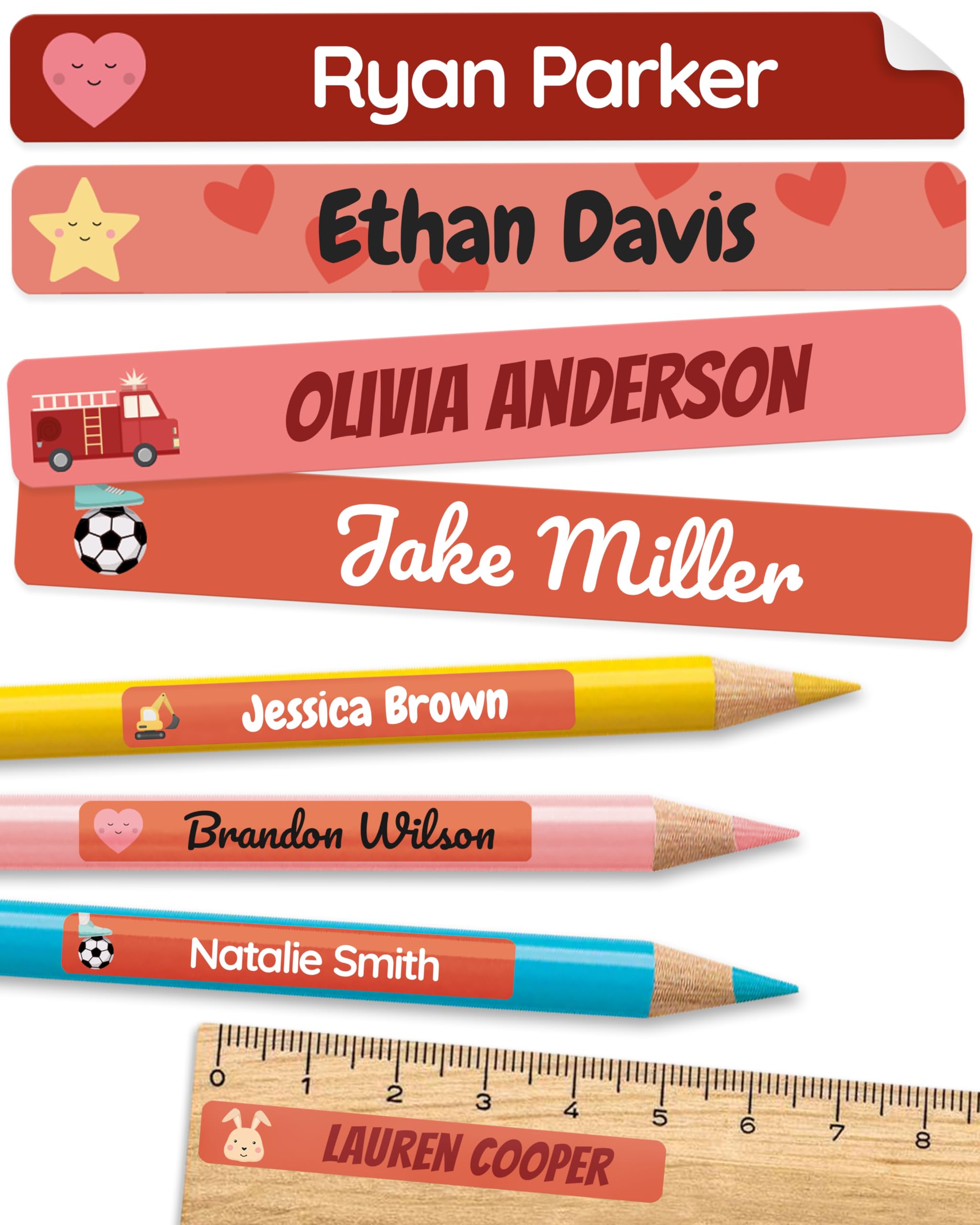 Personalized Kids Name Labels for Pencils Red [75pcs] - Waterproof Name Stickers for School & Daycare - Pencil Custom Name Stickers - Children Name
