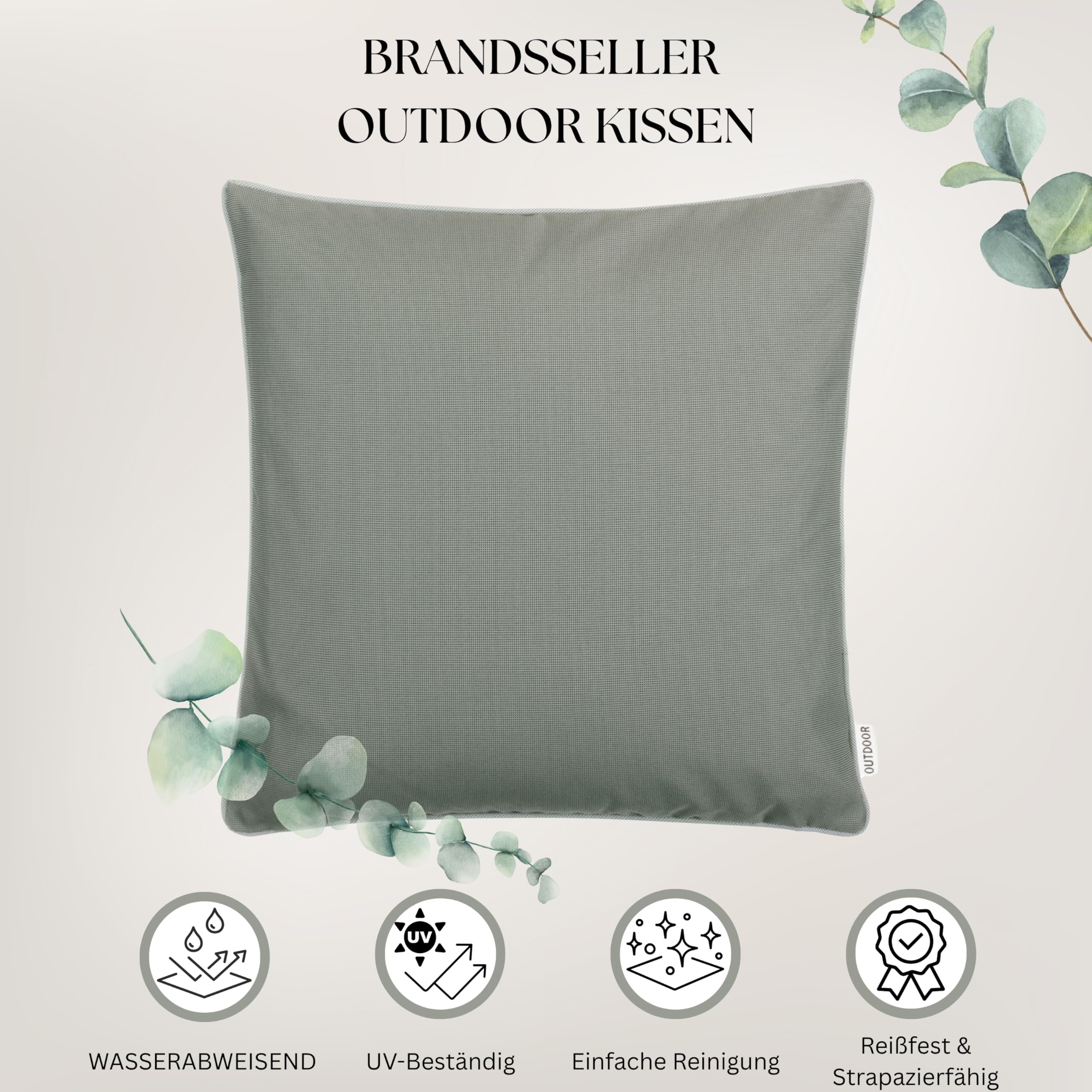 Brandsseller Set di 4 Cuscini da Esterno 45x45 cm – Cuscini Decorativi con Elegante Bordino a Contrasto – Idrorepellenti e Antimacchia per Giardino, Balcone, Terrazza e Divano – Taupe