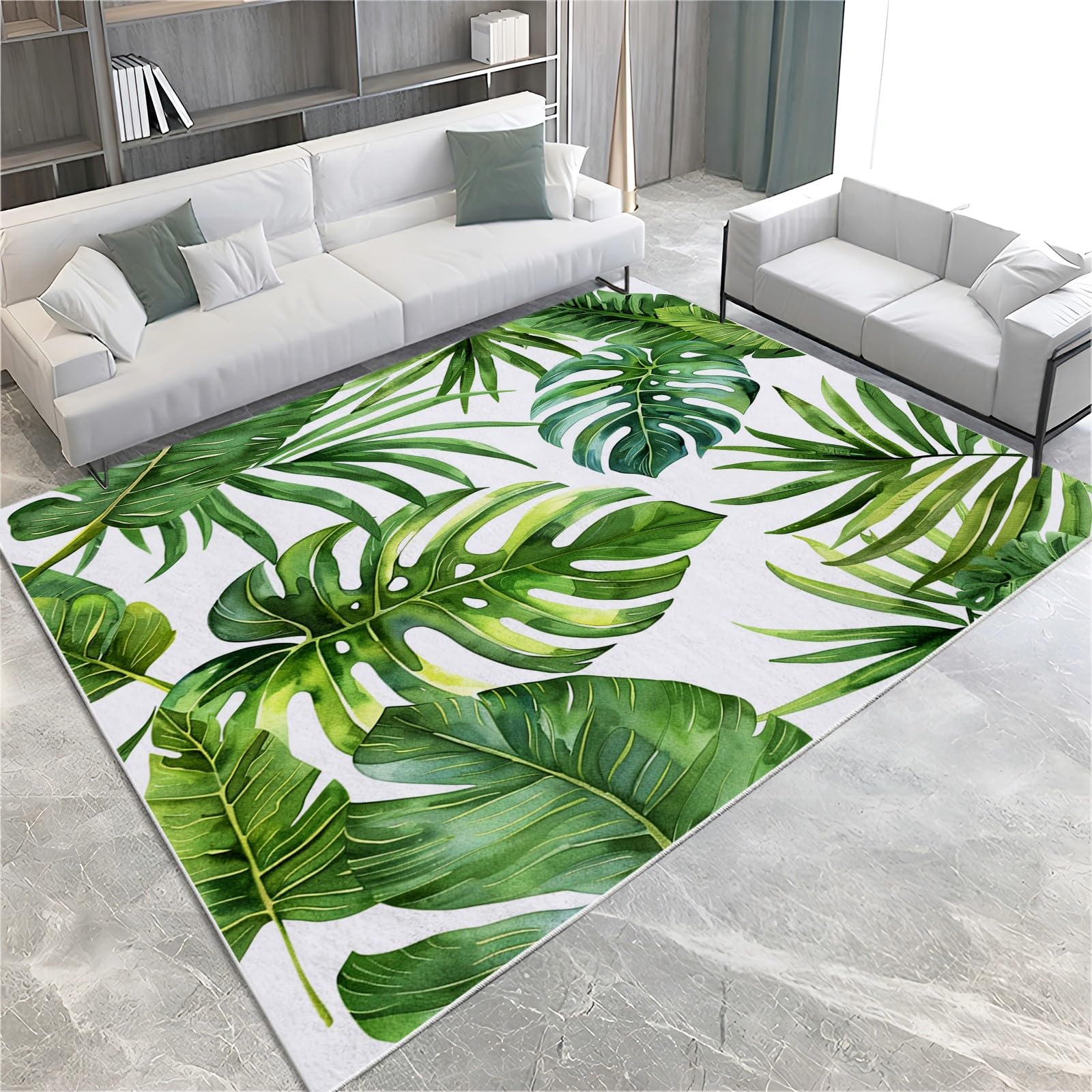 Teppich Wohnzimmer Monstera-Blätter Sind Grün 120x180 cm Modern rutschfest Teppiche Schlafzimmer Kurzflor Waschbar Teppich Flauschig Weich Home Deko Teppich