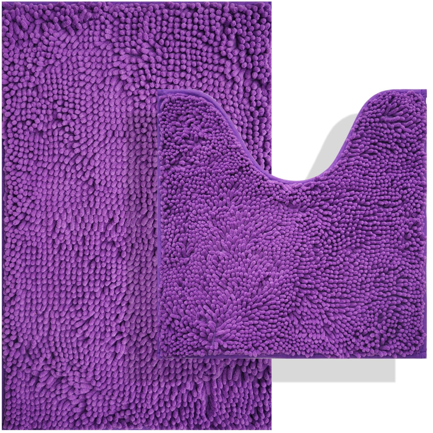 BOANKODU Bathroom Rug Set, 2 Piece Chenille Bath Mat, Non-Slip, 32x20 Inch + 20x20 Inch U Shape, Machine Washable (Violet)