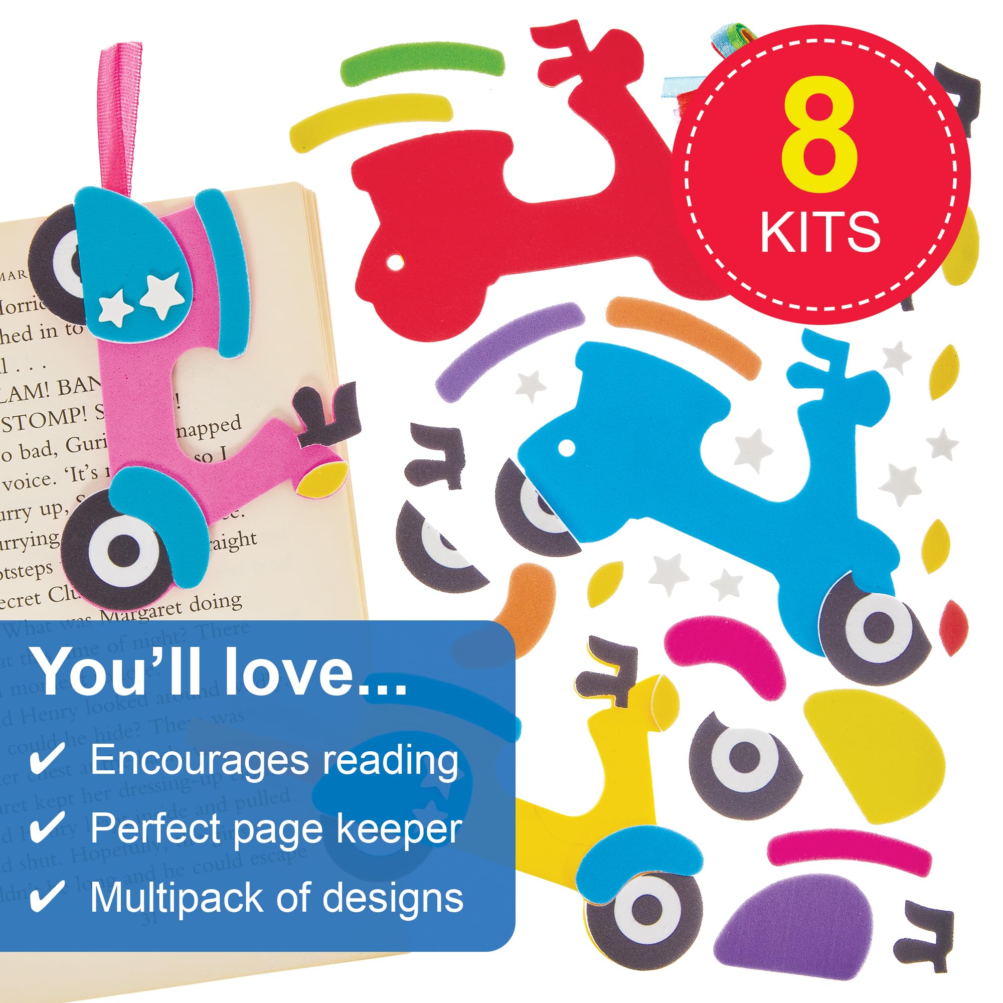 Baker Ross FN077 Moped Mix & Match Bookmark Kits - Pack of 8, World Book Day Kits, Bookmark Making for Kids - Image 2