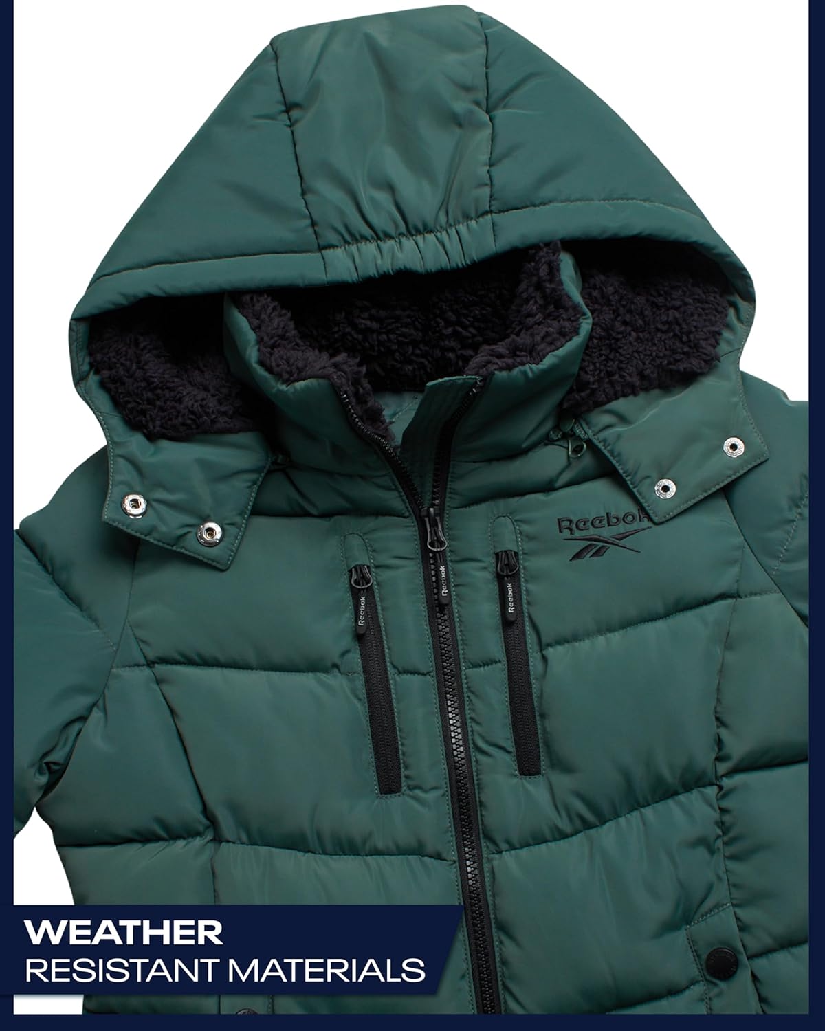 Reebok Girls Winter Coat - Heavyweight Quilted Girls Jacket Zip Up Weather Resistant Puffer Kids Winter Coat with Pockets - Image 5