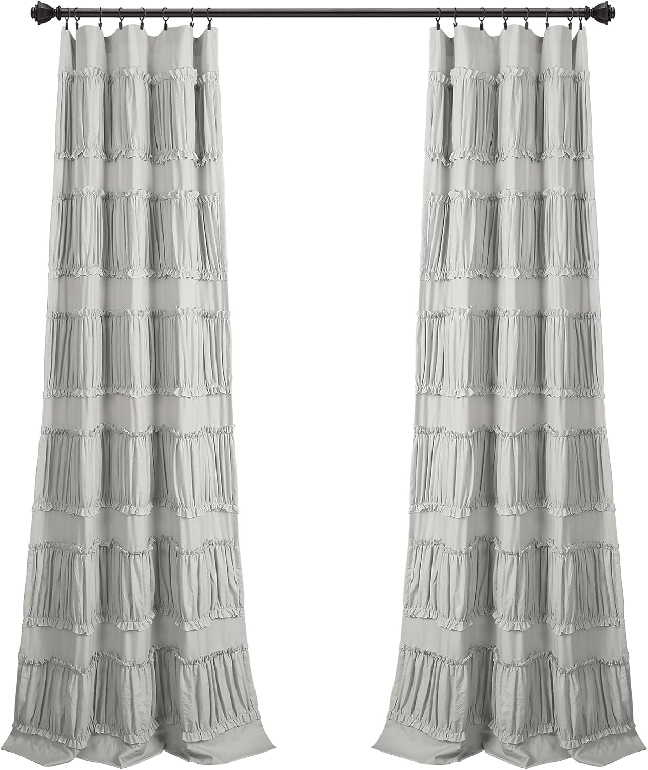 Lush Decor Nova Ruffle Window Curtain Panel Pair, 42"W x 95"L, Gray