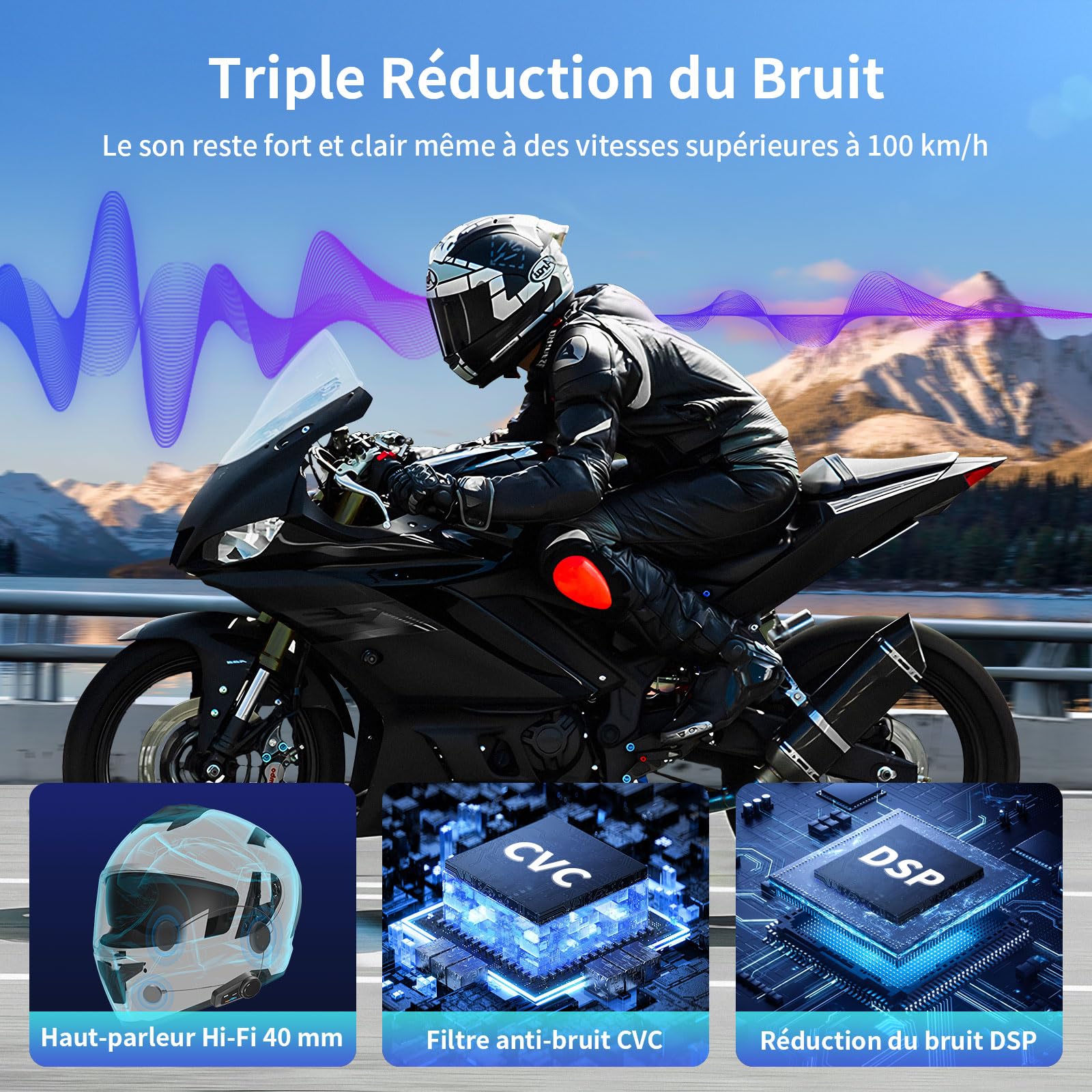 Fodsports FX6 Intercom Moto, 6 Voies Intercom Moto pour 6 Casques avec Radio FM, Main Libre, 1000 m Oreillette Bluetooth Casque pour Motocyclette/ATV