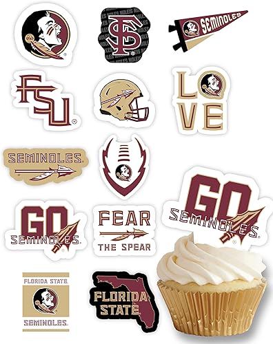 FSU Seminoles Cupcake Toppers (24 piezas) Suministros de fiesta de la Universidad Estatal de Florida para fútbol, cumpleaños, decoraciones de fiesta