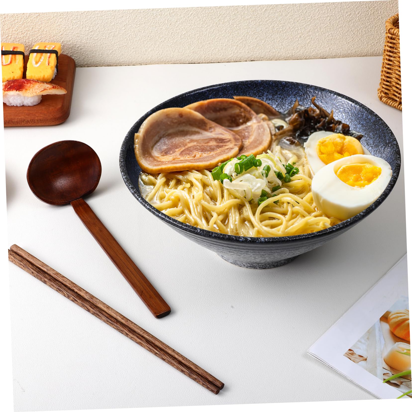 Bol à Ramen Céramique avec Kit de Baguettes et Cuillère Ensemble de Vaisselle Japonaise Bol de Baguettes Cuillère Fuite