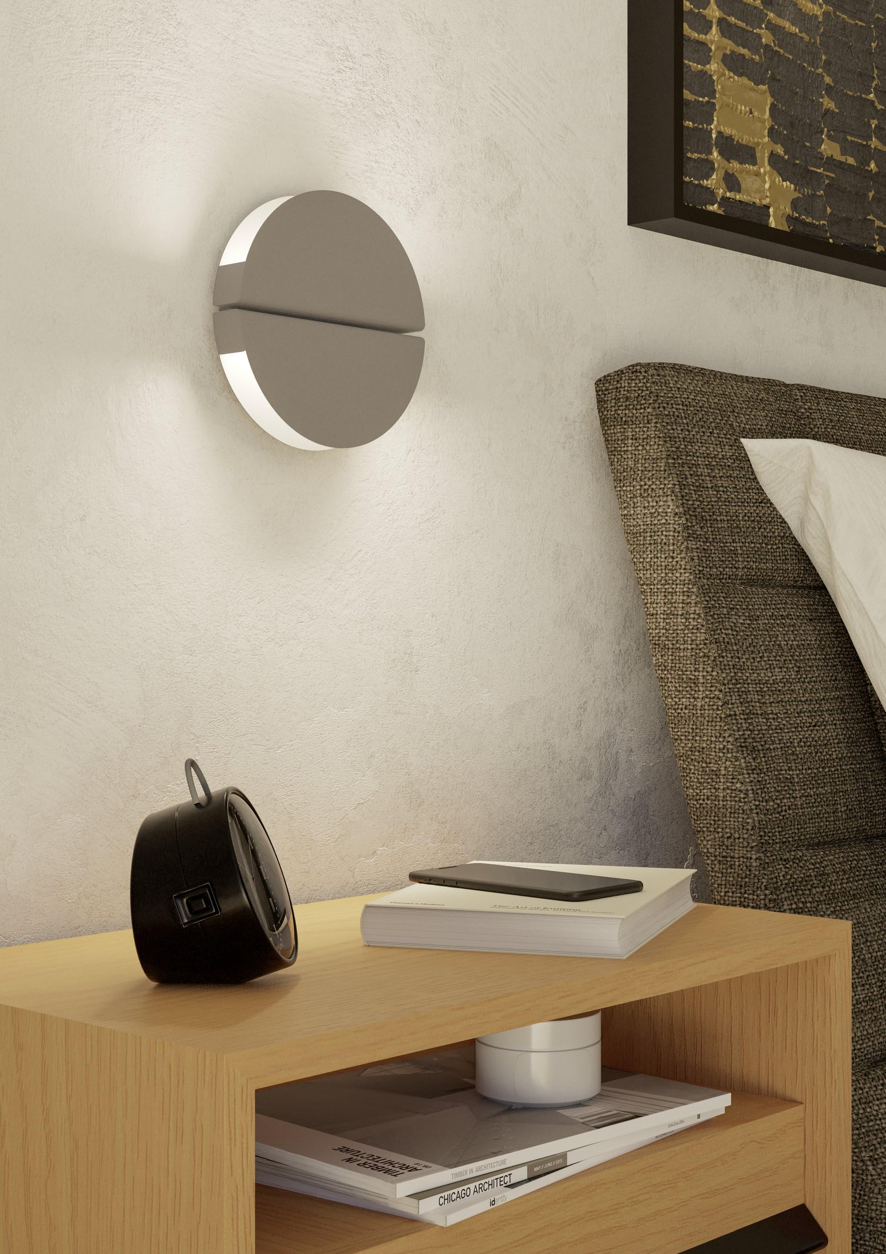 EGLO LED Wandlampe Pianosa, Wandleuchte innen mit indirekter Beleuchtung | runde Schlafzimmerlampe aus Metall in Sandfarben, warmweiß - kaltweiß, Ø 18 cm