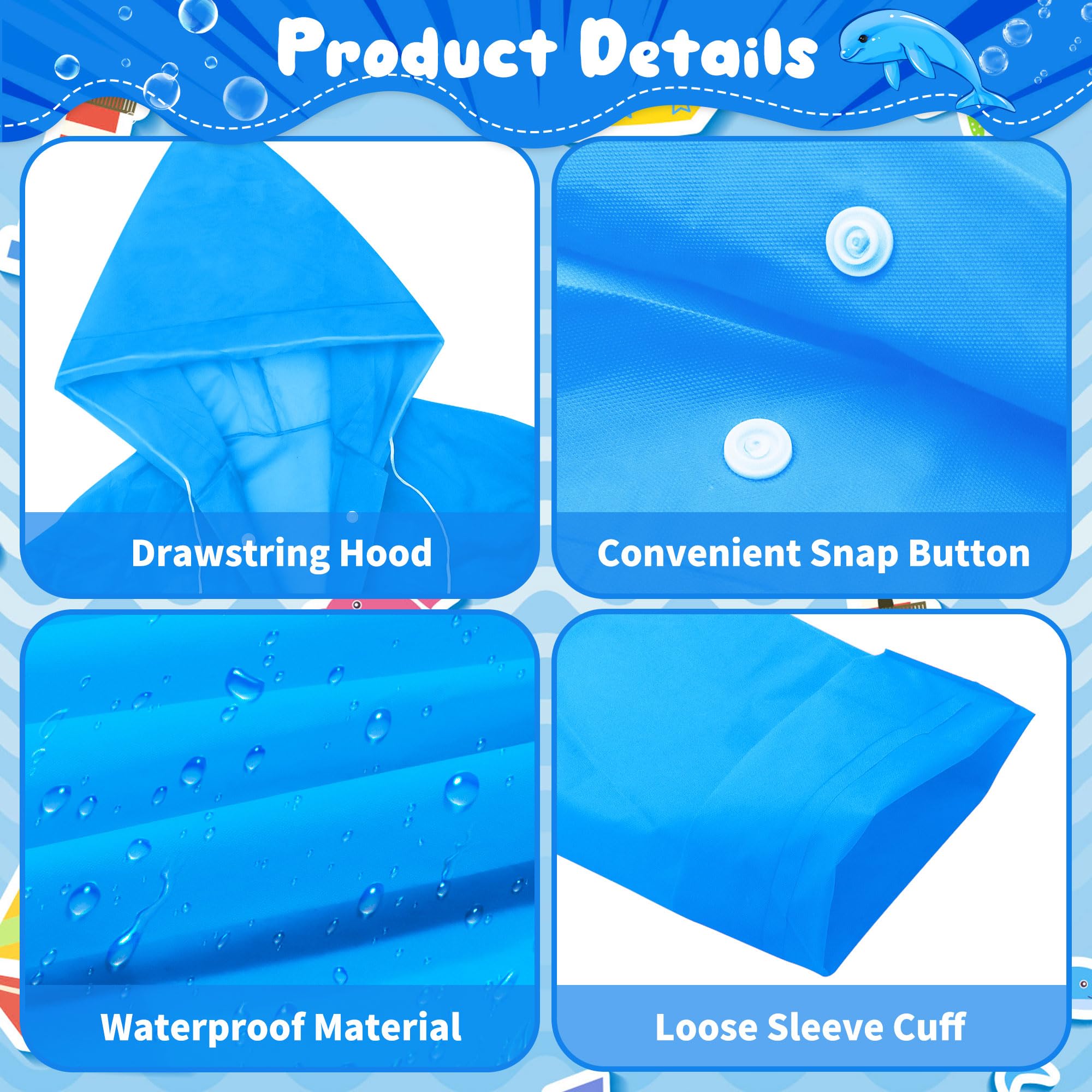2 Pièces Imperméable pour Enfants en EVA, Réutilisable Manteau Poncho de Pluie avec Capuchon, Poncho Léger Combinaison de Pluie Vêtements de Pluie pour Garçons Filles
