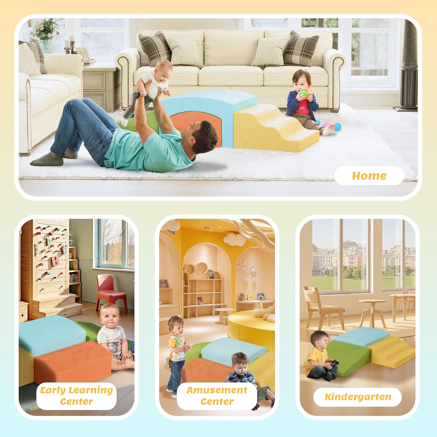 4-Piece Toddler Climbing Toys Indoor, Baby Climbing Blocks with a Tunnel, Soft Foam Play Climber for Toddlers, Play Gym Climber Structures for Toddler 1-3, Kids Climb and Crawl Set