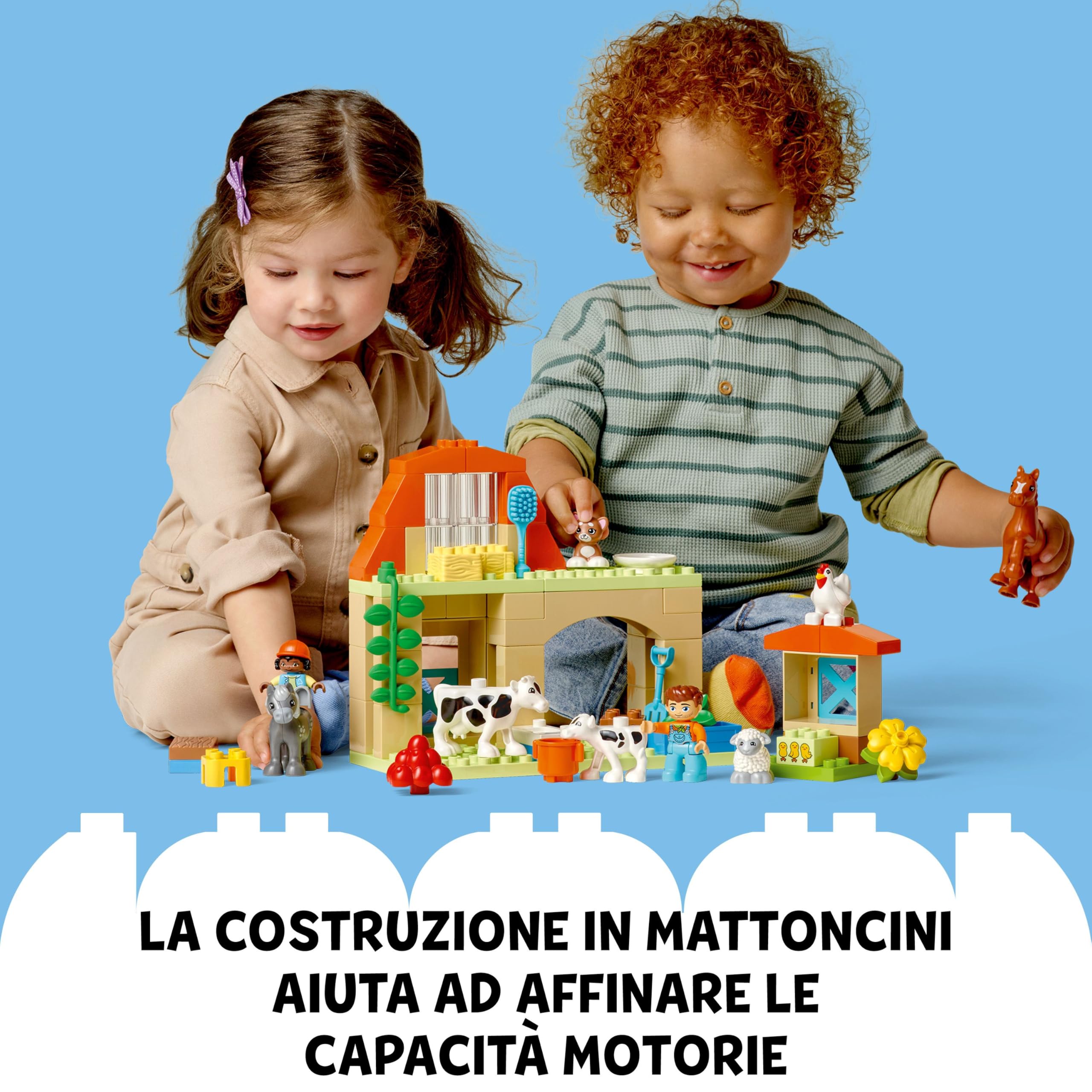 LEGO DUPLO Cura degli Animali di Fattoria - Giochi Didattici Montessori - Include Una Fattoria Giocattolo Con Cavallo, Gatto, Mucca e Gallina - Regalo Per Bambine e Bambini da 2 Anni in su - 10416