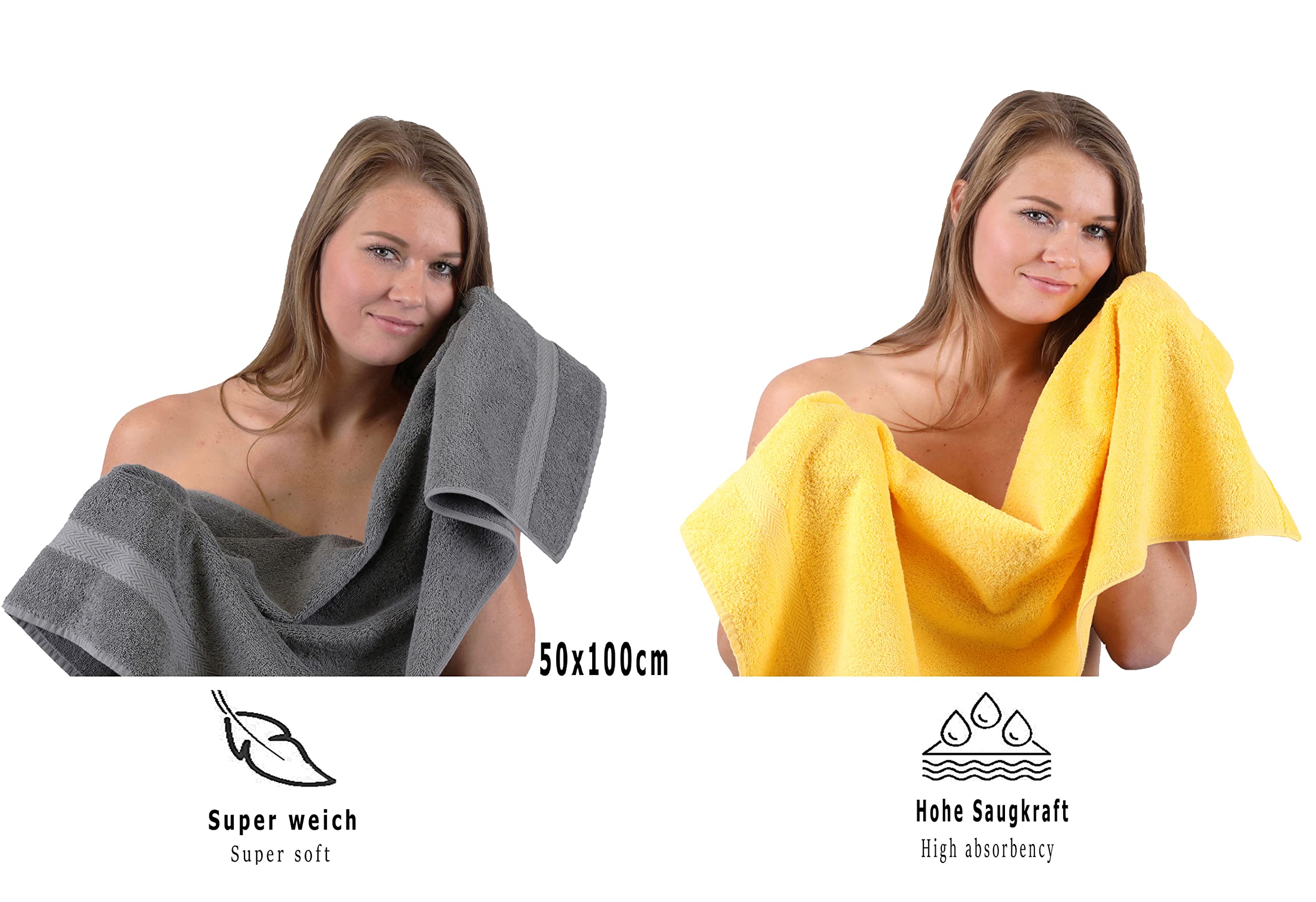 Betz Juego de Toallas de 10 Piezas 2 Toallas de baño 4 Toallas de Mano 2 Toallas para Invitados 2 Manoplas de baño 100% algodón Toalla Ducha baño Mano Premium de Color Gris Antracita y Amarillo