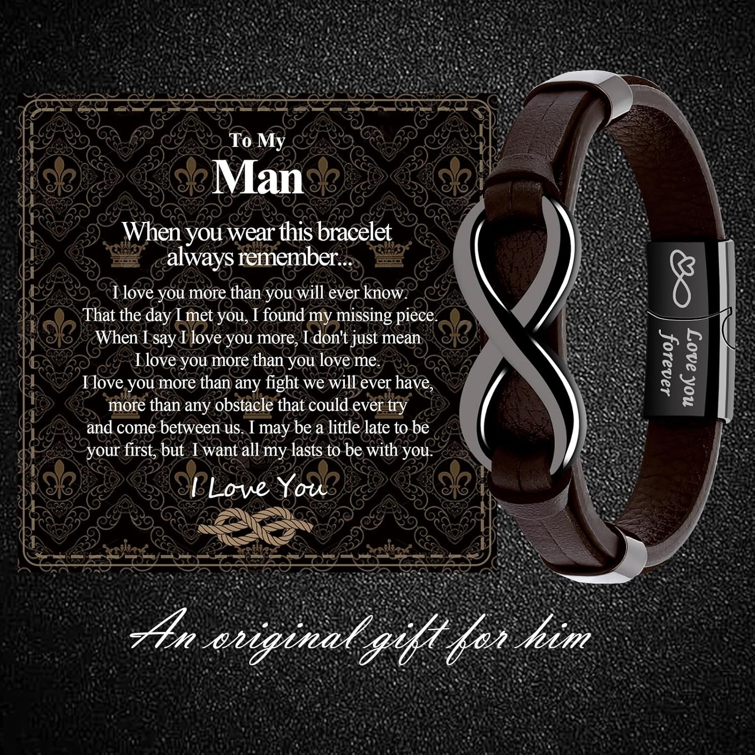 VGWON Mens Infinity Knot Bracelet, Christmas Gift for Him To My Man/Son/Dad Leather Bracelet I Love You Mens Bracelet Mens Birthday Gift Boyfriend Husband Couple - Image 2