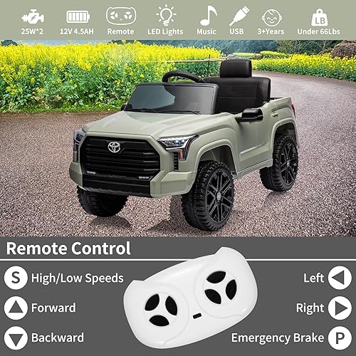 Miniatura 3 de Camión de coche con licencia de 12 V Toyota Ride on Car con control remoto, automóvil eléctrico alimentado por batería con suspensión de resorte,