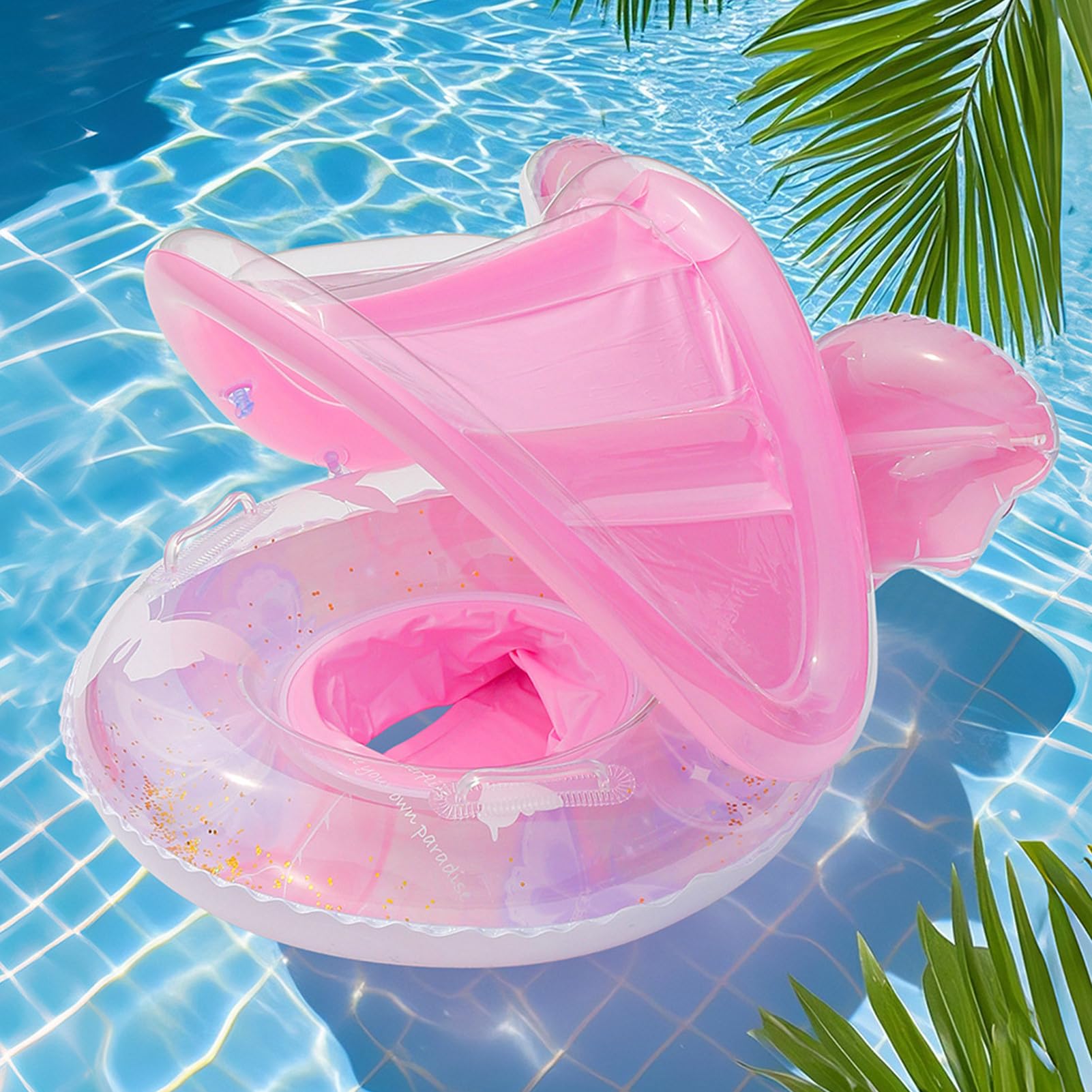 Baby Pool Float With Canopy, Sun Protection Pool Baby Float, Inflatable Baby Swimming Ring With Removable SunProtection Shade, UPF 50+ Sun Protection Roof & Toy For 6-36 Months