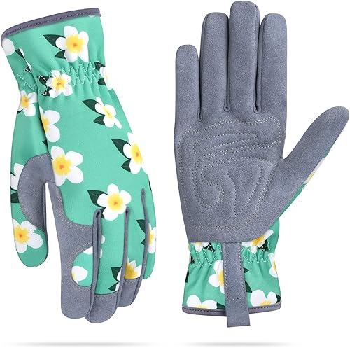 Guantes de jardinería para mujeres, guantes de cuero para trabajo en jardín, a prueba de espinas, sin perforación, para cavar, plantar y podar Azul