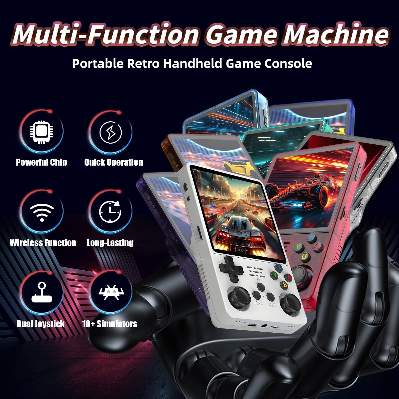 R36PRO Handheld Spiele Konsole, Neu Eingeführte 4000 MAh Retro Spielekonsole, Schnellere & Bessere Klangqualität, 3,5 Zoll IPS Bildschirm, 640 X 480 Open Source Game Player, Transparent Schwarz (128G