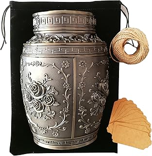 EVELUXWIT Urnas De Rosas Para Cinzas Humanas, Tamanho Médio, Urna Funerária Cremação, Adultos, Lindas Funerárias Decorativas Liga Zinco, 18 Cm Altura X 12 Comprimento Bronze
