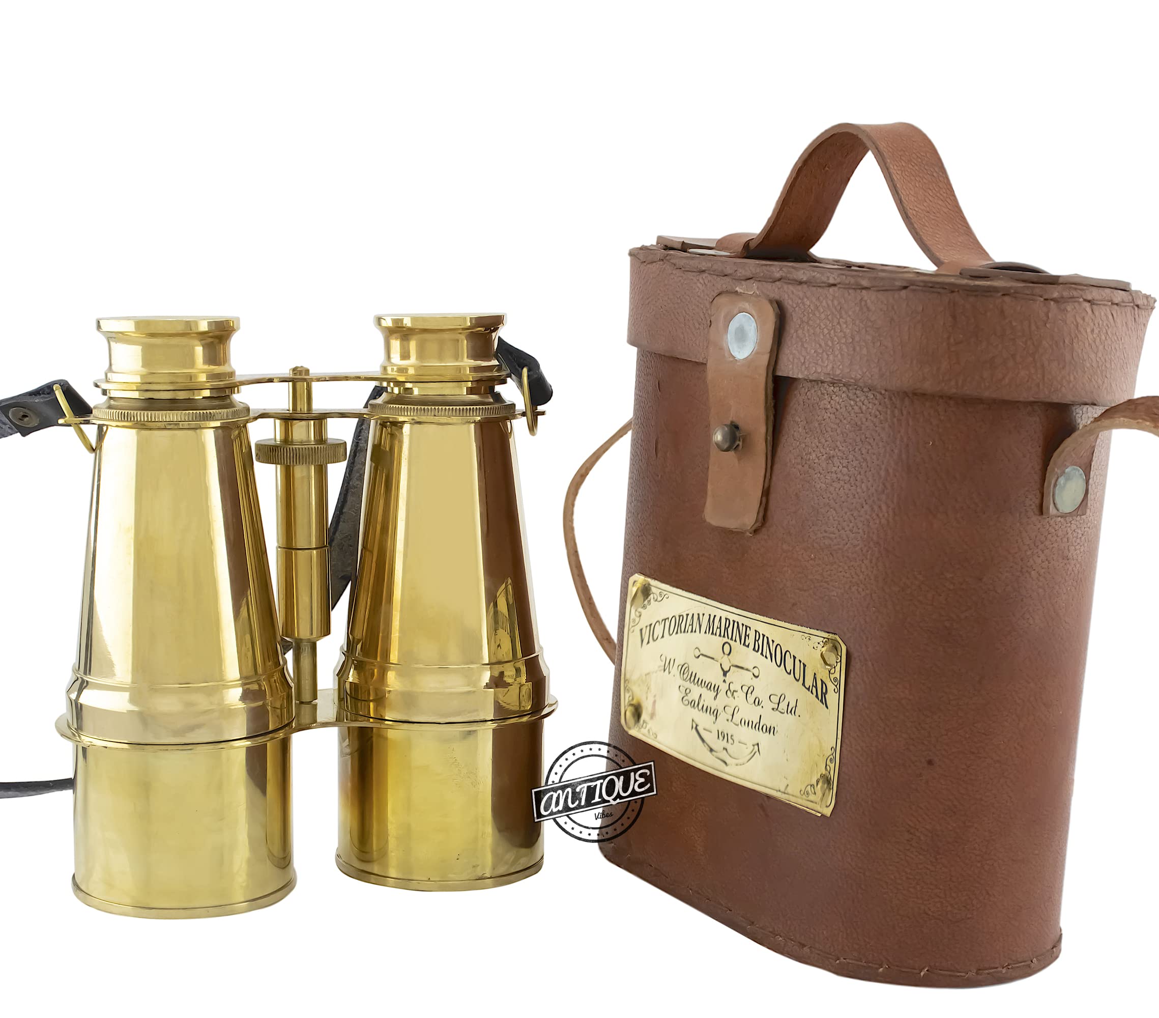 Jumelles vintage marines en verre avec étui en cuir, belle finition chromée