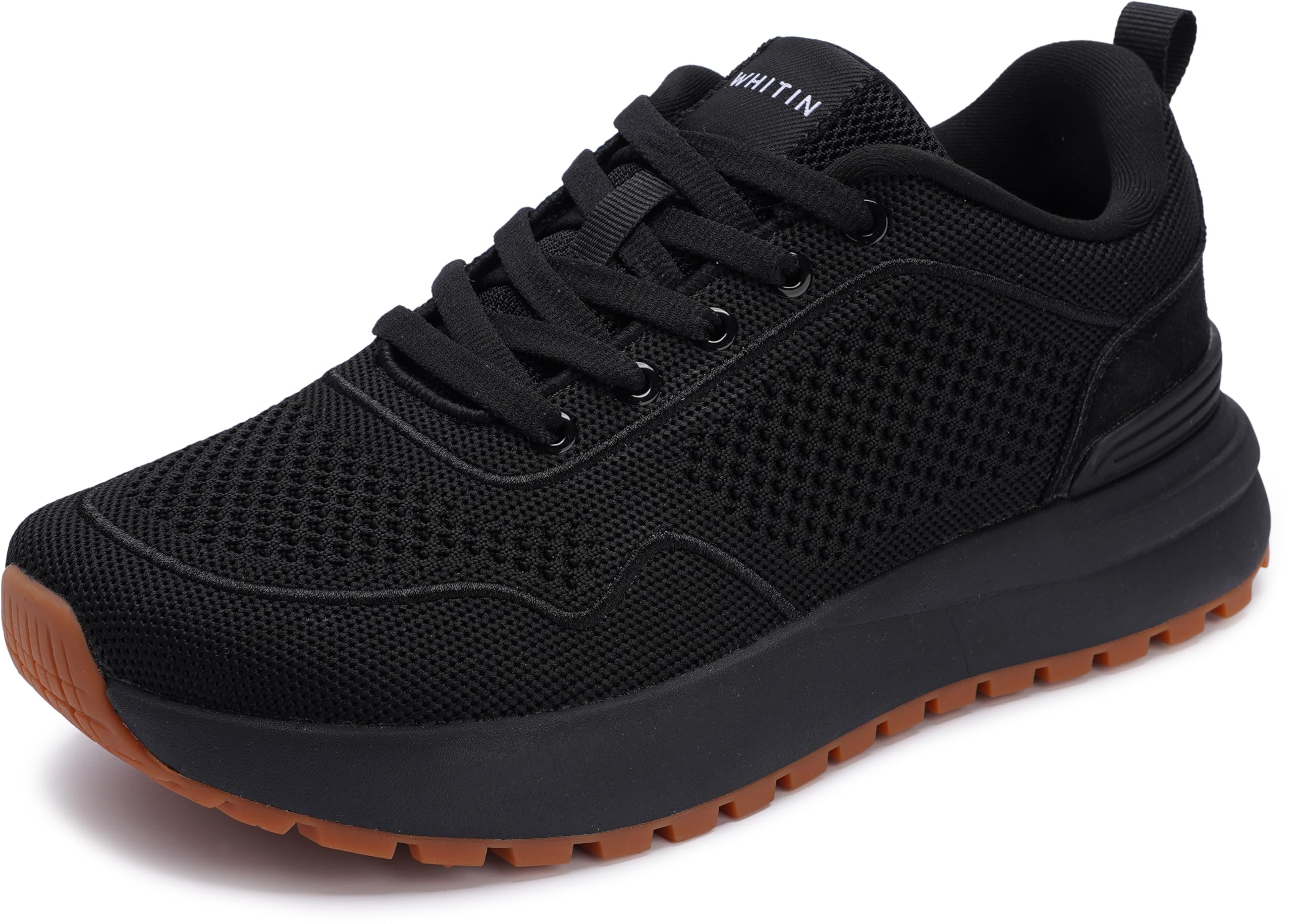 Photo 1 of WHITIN Wide Toe Box Walking Shoes for Women Size 9.5 Breathable Ladies Casual Cushioned Stylish Nurse Athletic Comfort Shoes Black 40.5