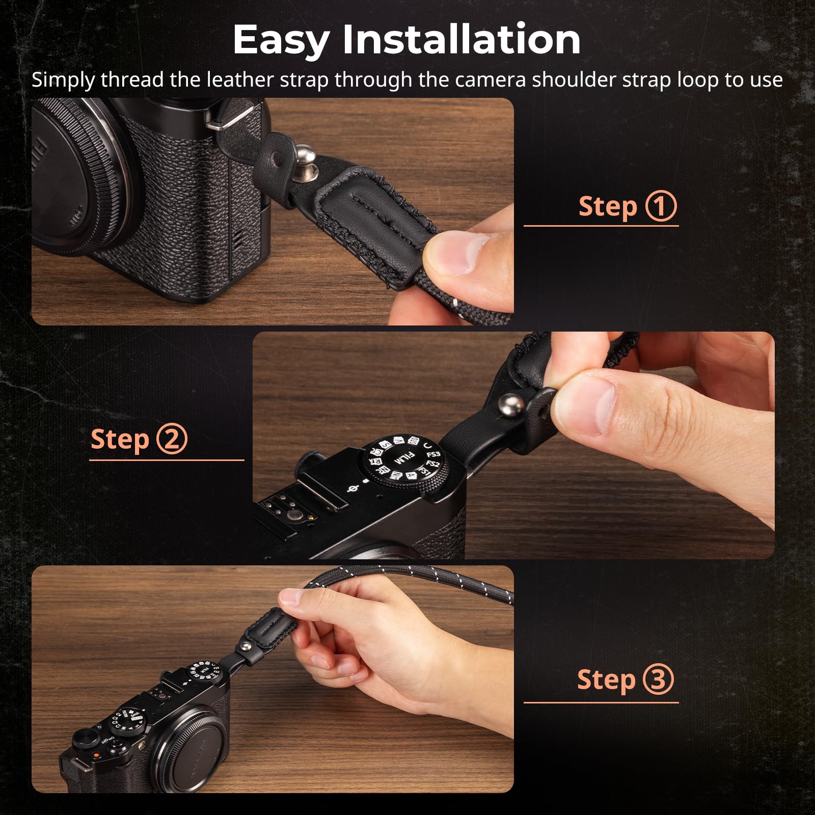 SMALLRIG Bandoulière pour appareil photo, Tressée Réglable avec Joint Torique et Coussinet en Cuir pour Appareil Photo Reflex Numérique ou sans Miroir, Noir - 4882