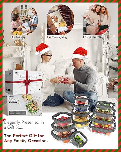 Miniatura 8 de Paquete de 12 recipientes de vidrio con tapas templadas, borosilicato, aptos para horno (-4 °F ~ 950 °F), herméticos, sin BPA, varios tamaños