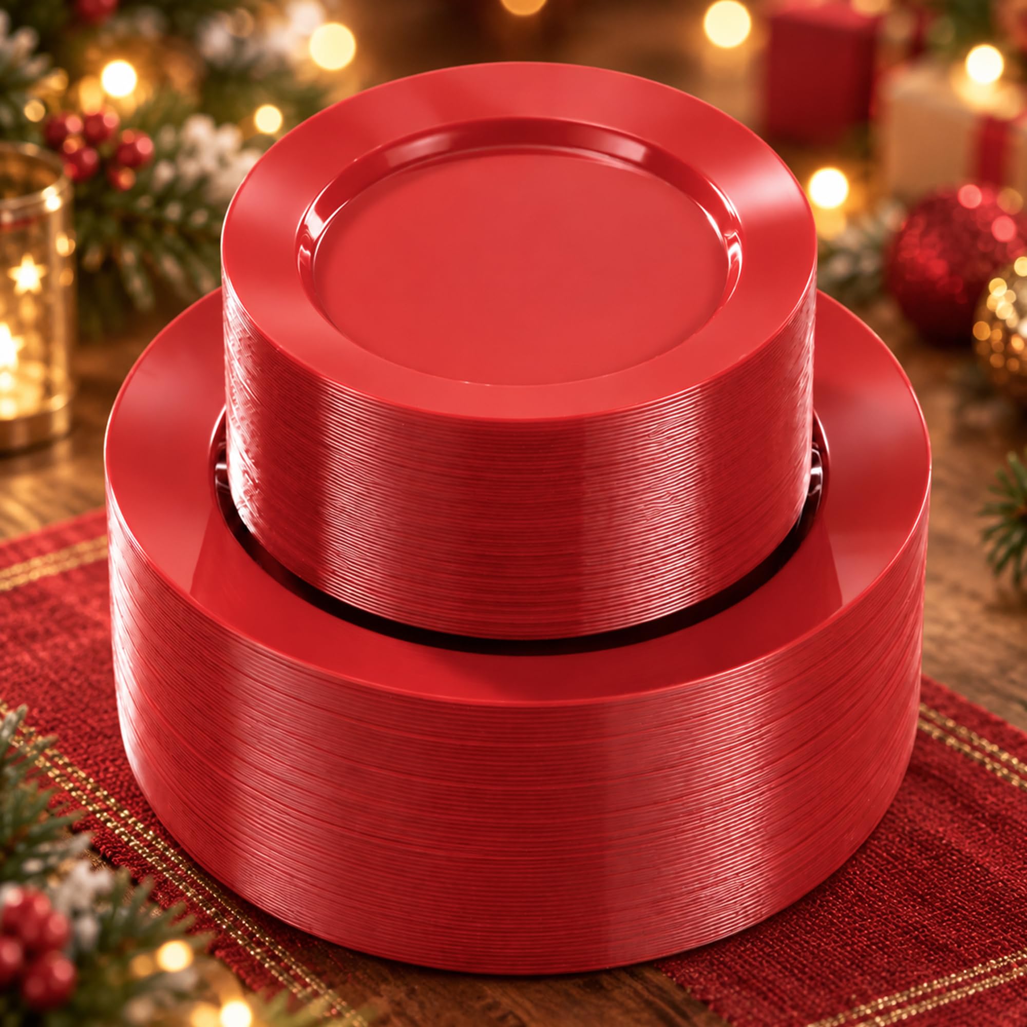 Goodluck 200PCS Red Plastic Plates, Heavy Duty Red Plates