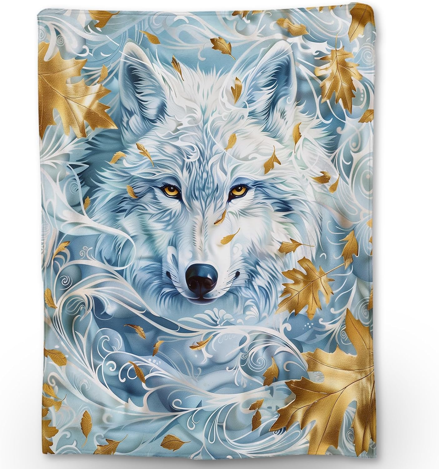 Wolf & Maple Leaf Blanket, Soft Cozy Lightweight Flannel Throw Blankets Ideal for Couch, Bed, Travel, Outdoor & Home Decor, Warm Fluffy Fuzzy Blanket for Adults Kids 60×50 in