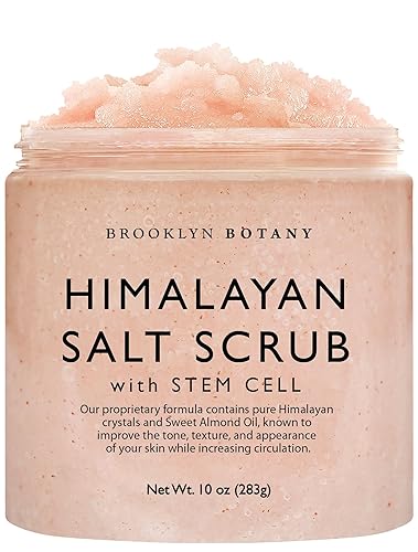 Brooklyn Botany Himalayan Salt & Stem Cell Body Scrub - Moisturizing and Exfoliating Body, Face, Hand, Foot Scrub - Fights Stretch Marks, Fine Lines, Wrinkles - Great Gifts for Women & Men - 10 oz - Himalayan & Stem Cell