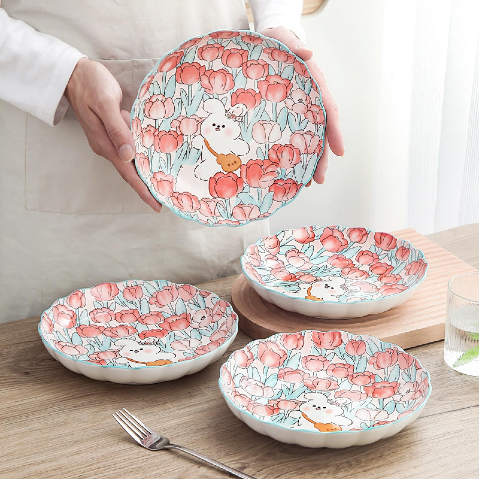 Amazon.co.jp: 兎柄 食器セット ピンク花柄 可愛い お皿 お碗 2 Amazon.co.jp: 兎柄 食器セット ピンク花柄 可愛い お皿 お碗 2