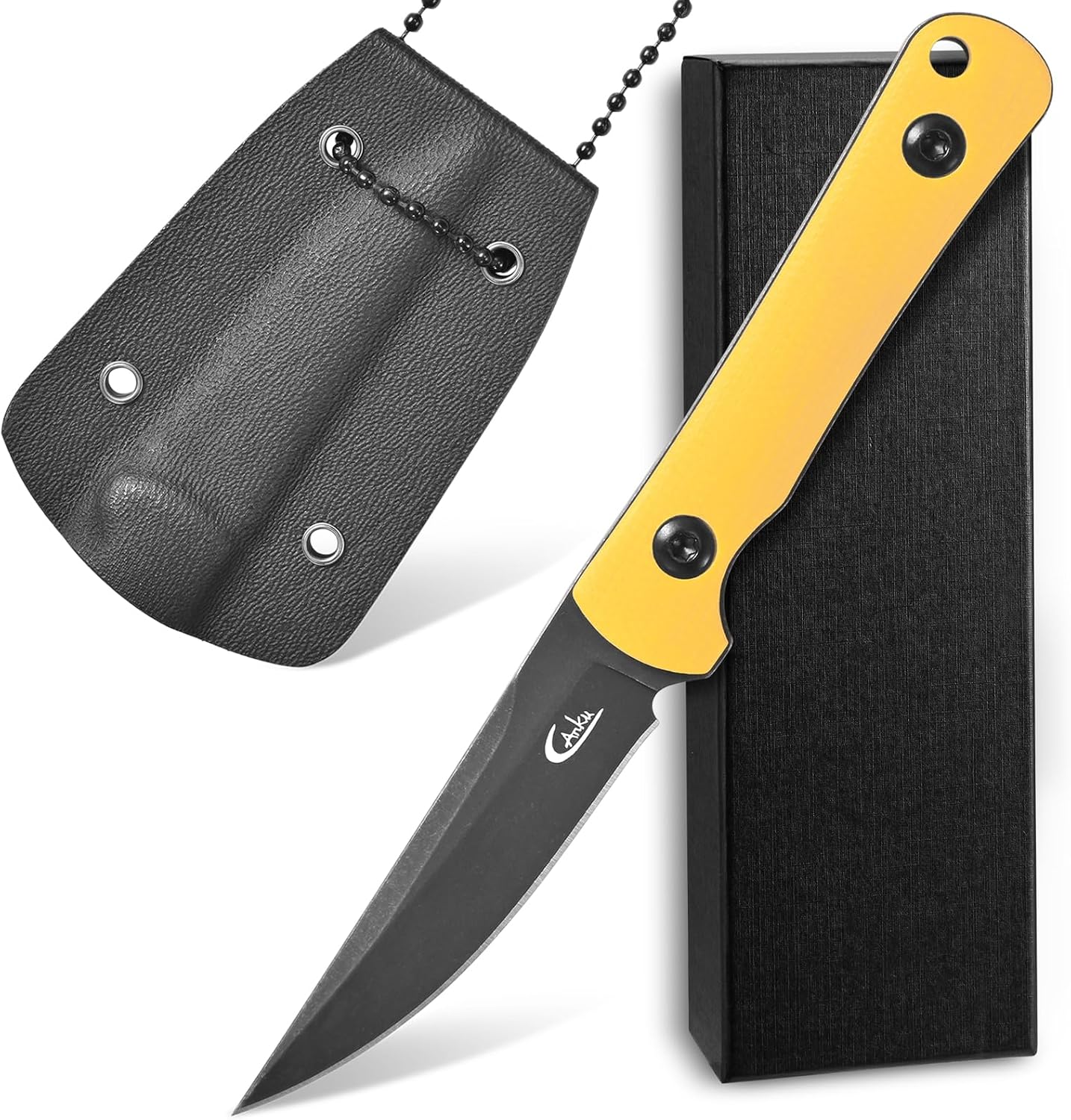 C1296 Fixed Blade Knife Neck Knife,9Cr18Mov Blade G10 Handle EDC Tool Knifes with kydex Sheath for Outdoor, Camping, Hiking, Fishing,Hunting(Yellow) … …