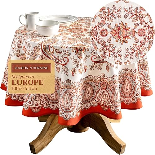 Maison d' Hermine Mantel 100% algodón para mesas redondas de cocina, comedor, fiestas, bodas, Acción de GraciasNavidad (63 pulgadas de diámetro),