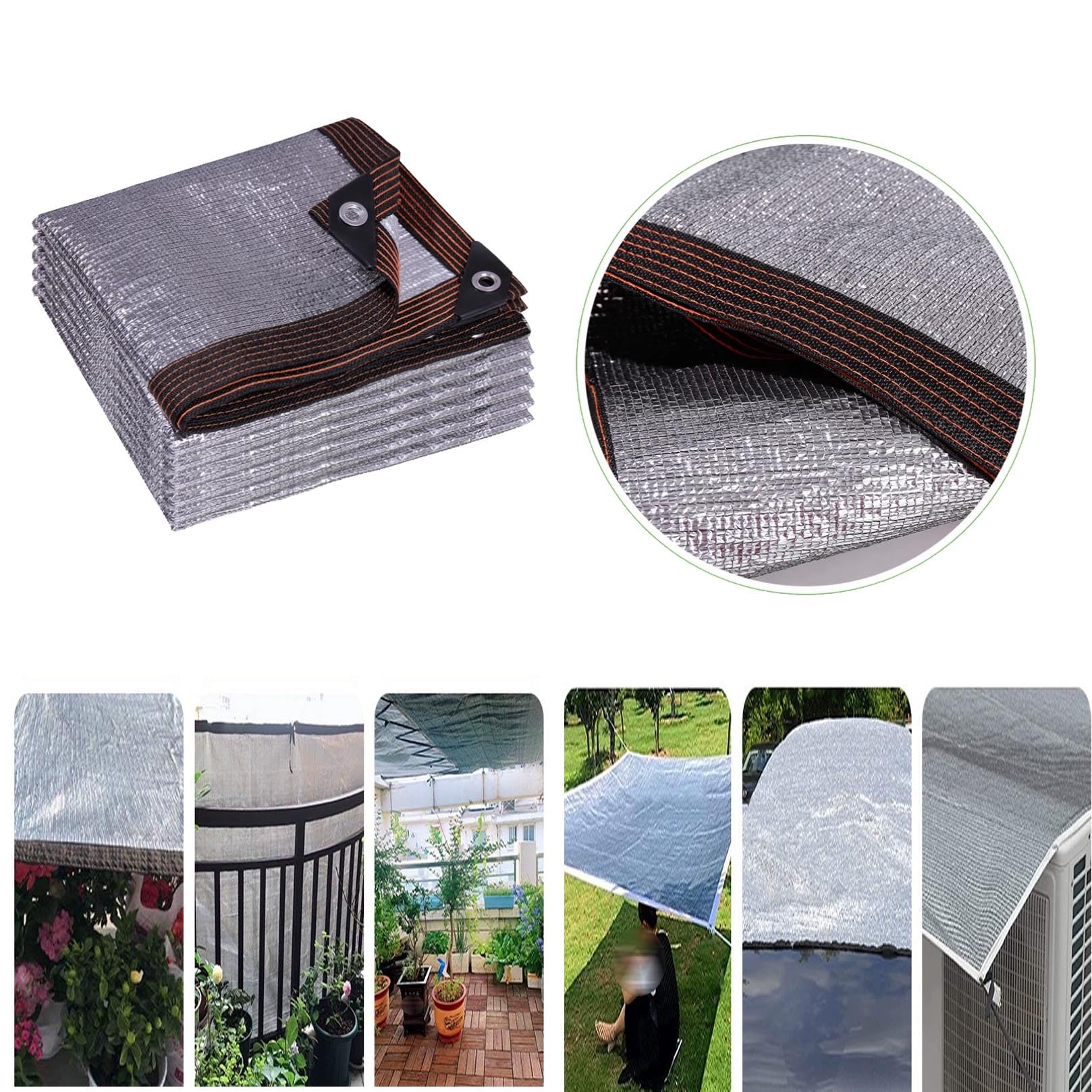 Odblaskowa srebrna tkanina przeciwsłoneczna 99% blokująca promieniowanie UV z oczkami, patio, na balkon, na zewnątrz, kemping, ogród, szklarnię, pokrowiec na samochód