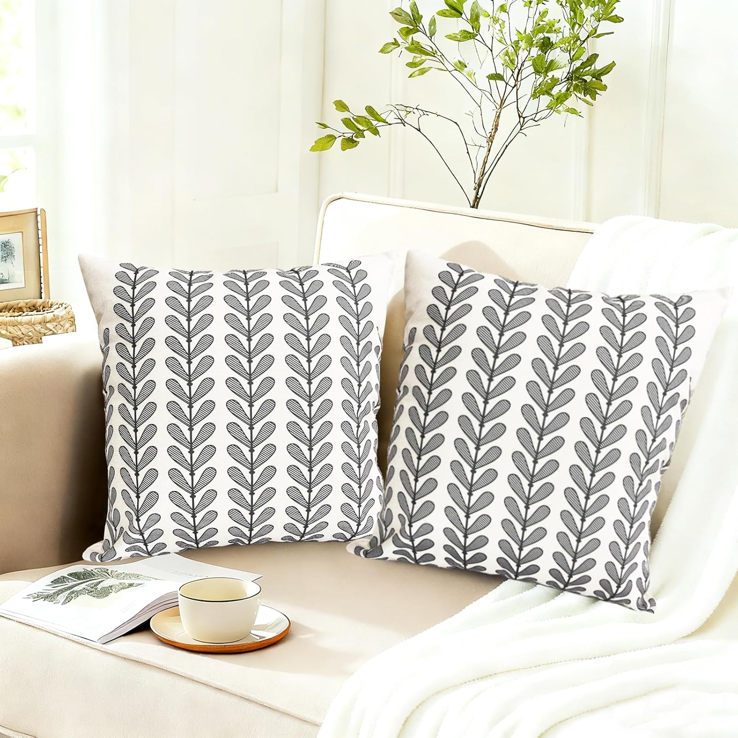 Decorative Throw Pillow Covers Set of 2 Black Pillow Covers 18x18 Inch Throw Pillow Cover Linen Pillowcase Modern Boho Farmhouse Outdoor Pillow Covers for Couch Sofa Bed Living Room - Image 4