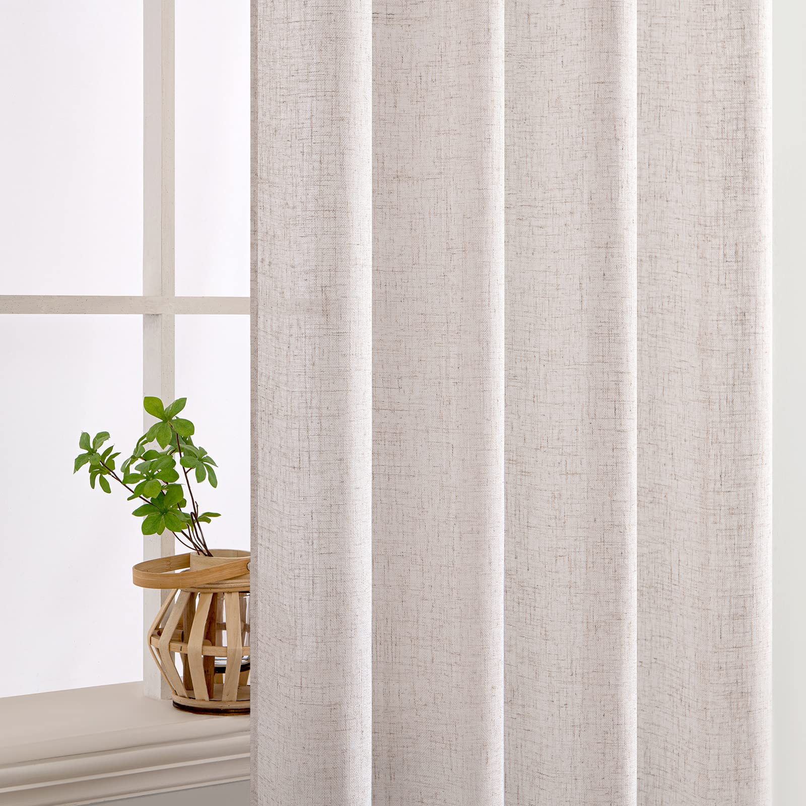 MIULEE Set of 2 Translucent Linen Curtains with Eyelets for Balcony Doors Living Room, Bedroom - Image 2