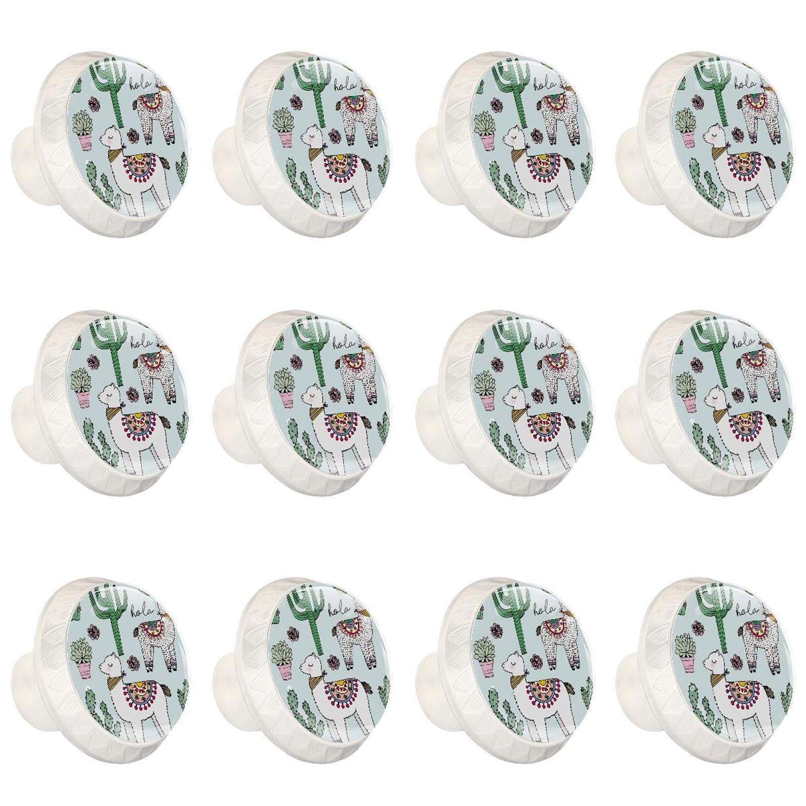 Poignée de meuble originale : lot de 12 boutons tiroir motif alpaga et cactus