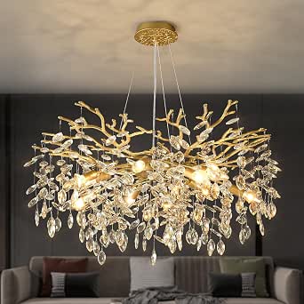 EGM Gold Tree Branch Crystal Chandelier, 32-Inch, 10-Light