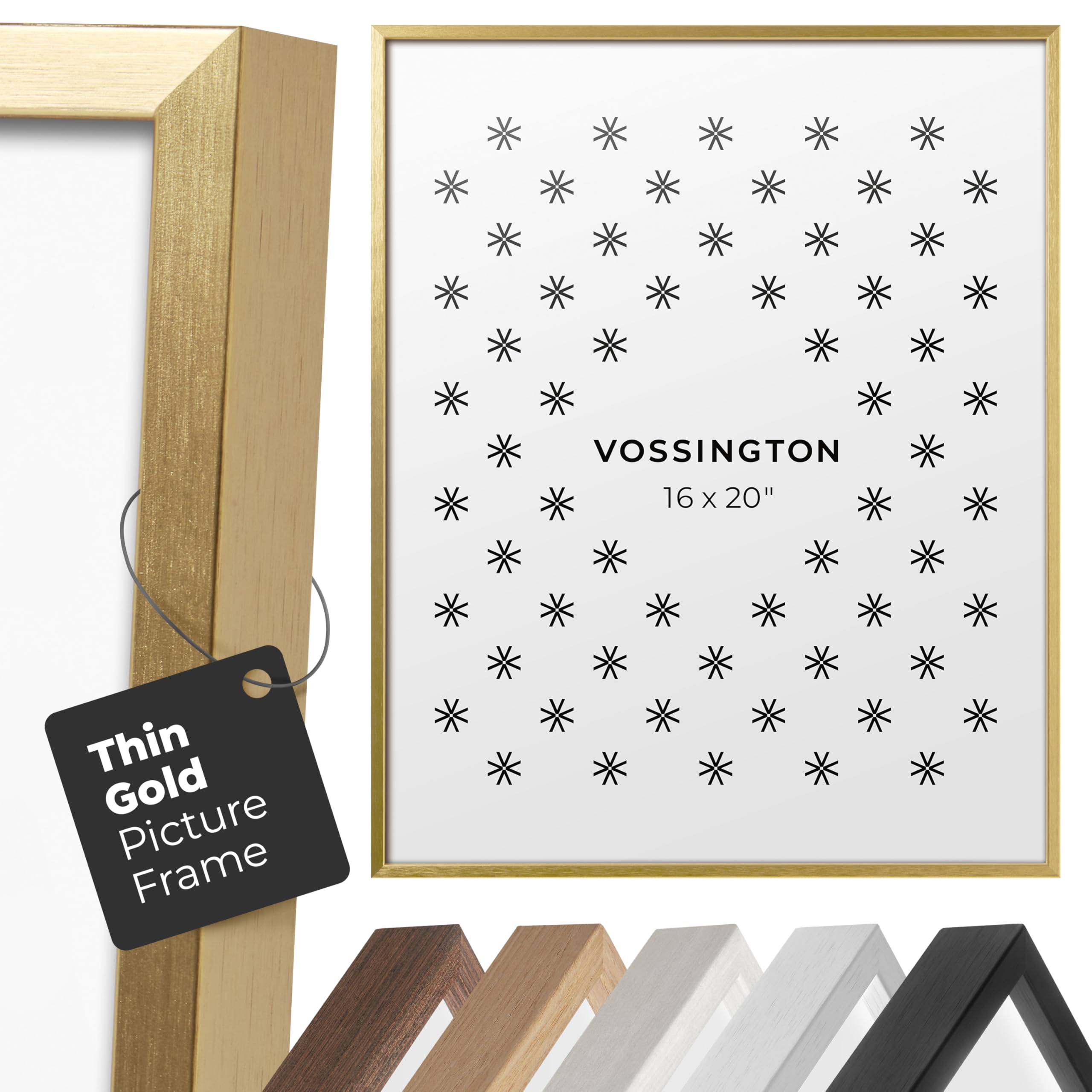 16x20 Frame Gold - Exclusive Thin 16 x 20 Gold Picture Frame For Wall - Aluminum Metal - Fits One 16 by 20 Picture, Poster, Photo, or Puzzle - 20x16 Inch