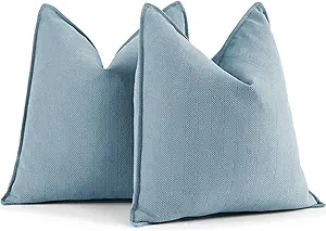 ZWJD Throw Pillow Covers 24x24 Set of 2 Chenille Pillow Covers with Elegant Design Soft and Luxurious Decorative Throw Pillows for Couch, Bed, and Home Decor,Light Blue
