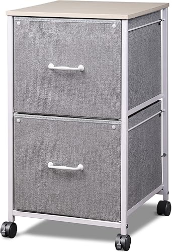 DEVAISE Archivador móvil de 2 cajones, soporte para impresora rodante, archivador vertical de tela para tamaño A4 o carta para oficina en casa, gris
