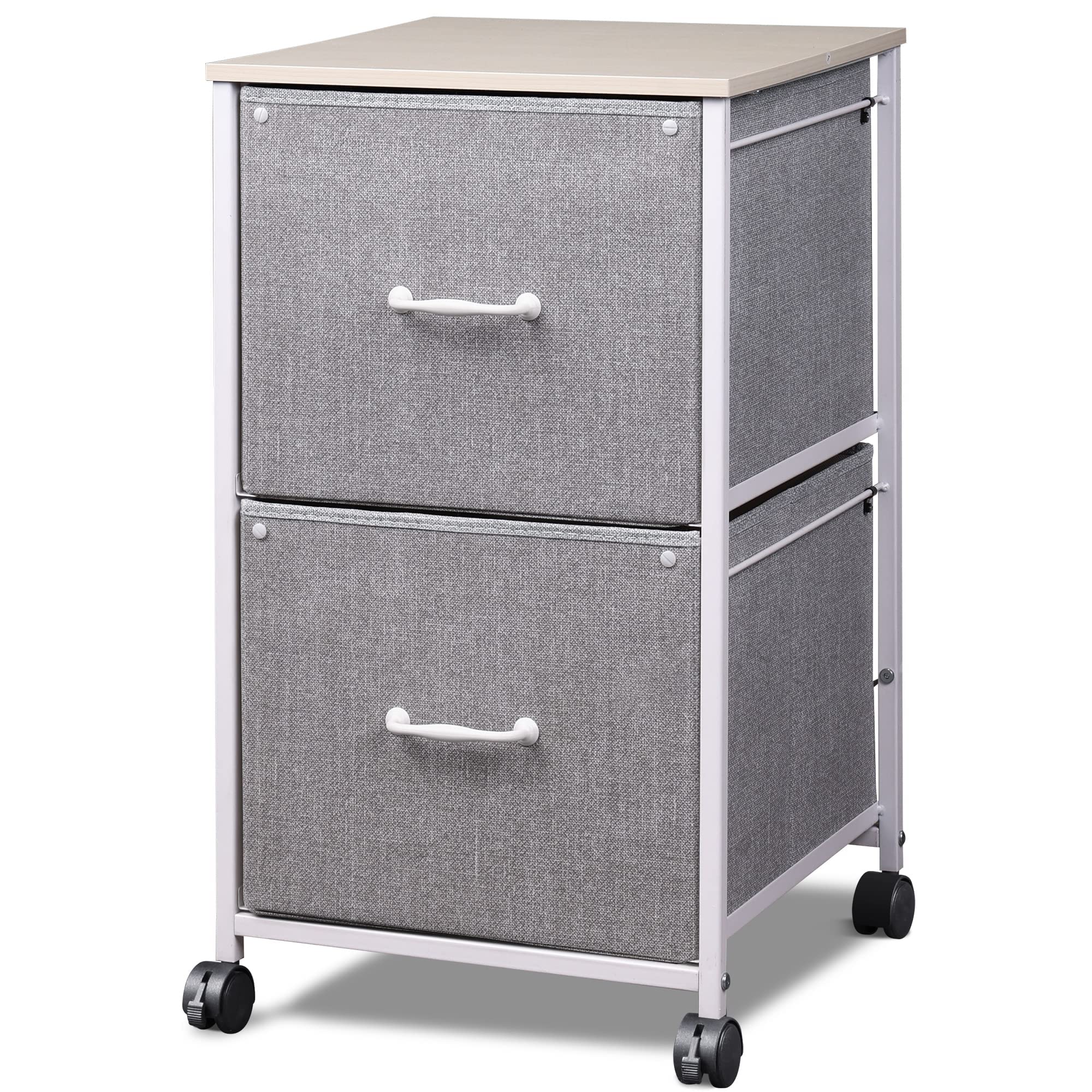 DEVAISE 2 Drawer Mobile File Cabinet, Rolling Printer Stand, Fabric Vertical Filing Cabinet fits A4 or Letter Size for Home Office, Light Grey