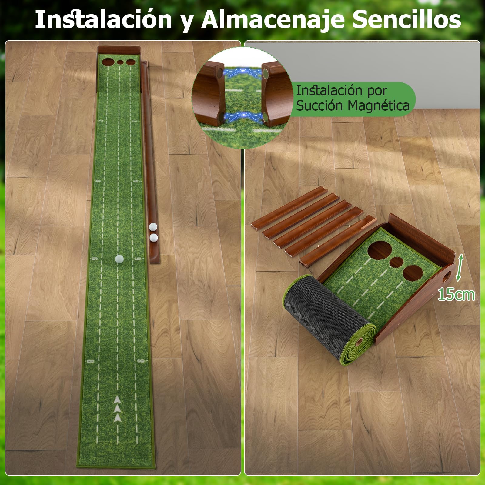 GYMAX Alfombras de Golf Práctica, Tapete de Golf con Retorno Automático de La Bola, para Interior y Exterior con Entrenamiento de 2/3 Hoyos, Guías de Alineación