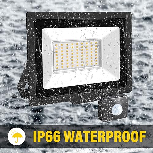 Miniatura 5 de SKYWORLD Luz LED con sensor de movimiento de 50 W, luz de inundación de seguridad para exteriores, lámpara de inducción PIR de 5000 lm, ultra